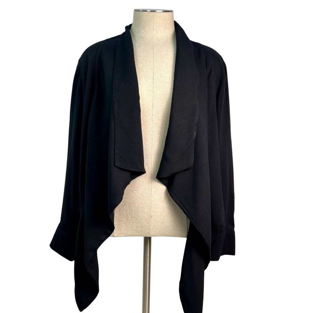 ZINGA Black Open Front Lightweight Cropped Jacket With Draped Collar Large